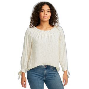 Rebecca Taylor Silk Cotton Blend Lace Textured Tie Sleeve Blouse Size 2